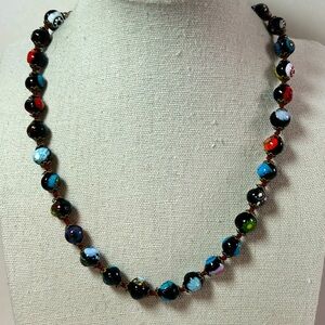 Vintage Mid 20th Century Venetian Italian Millefiori Art Glass Beads Necklace
